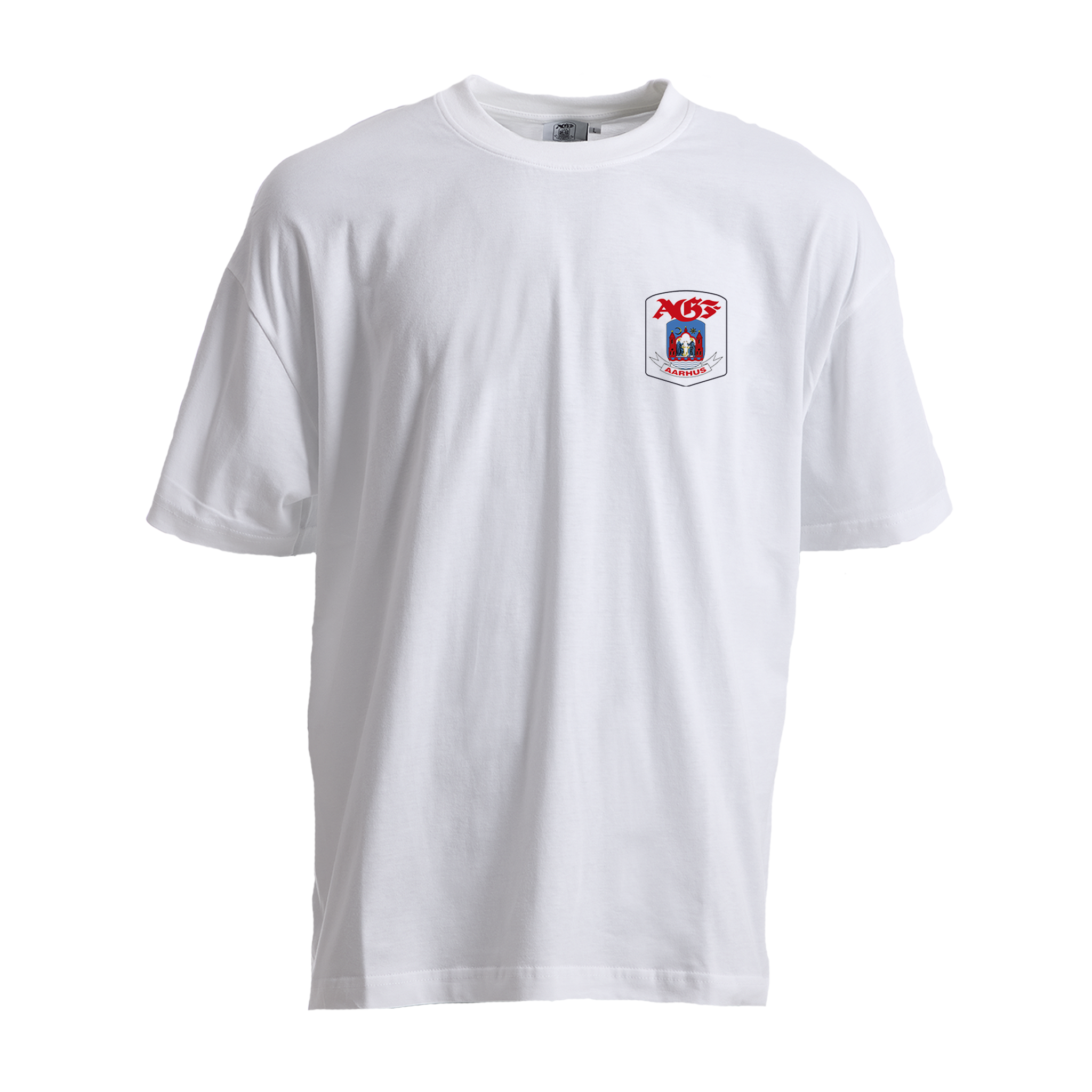 T-Shirt i Hvid m. Lille Farvet Våbenskjold